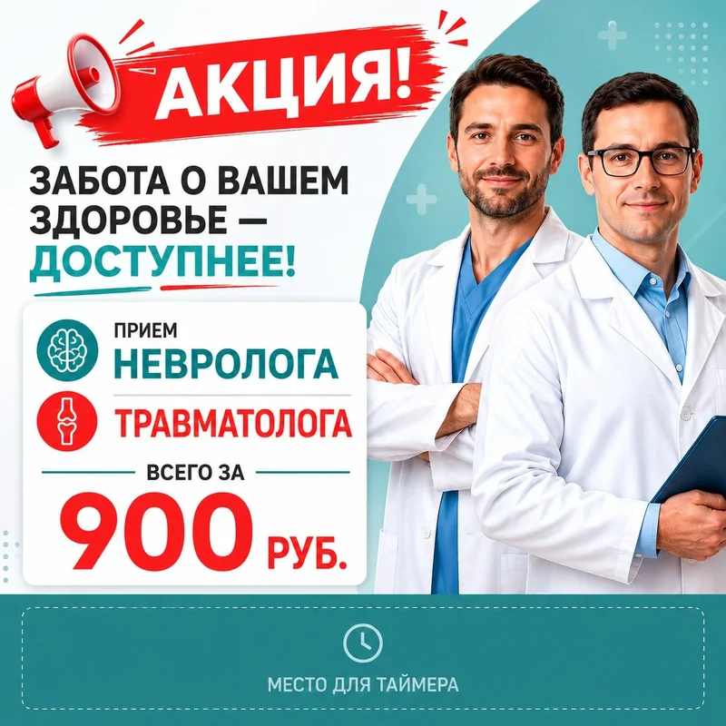 Акция: приём невролога или травматолога всего за 900 руб.